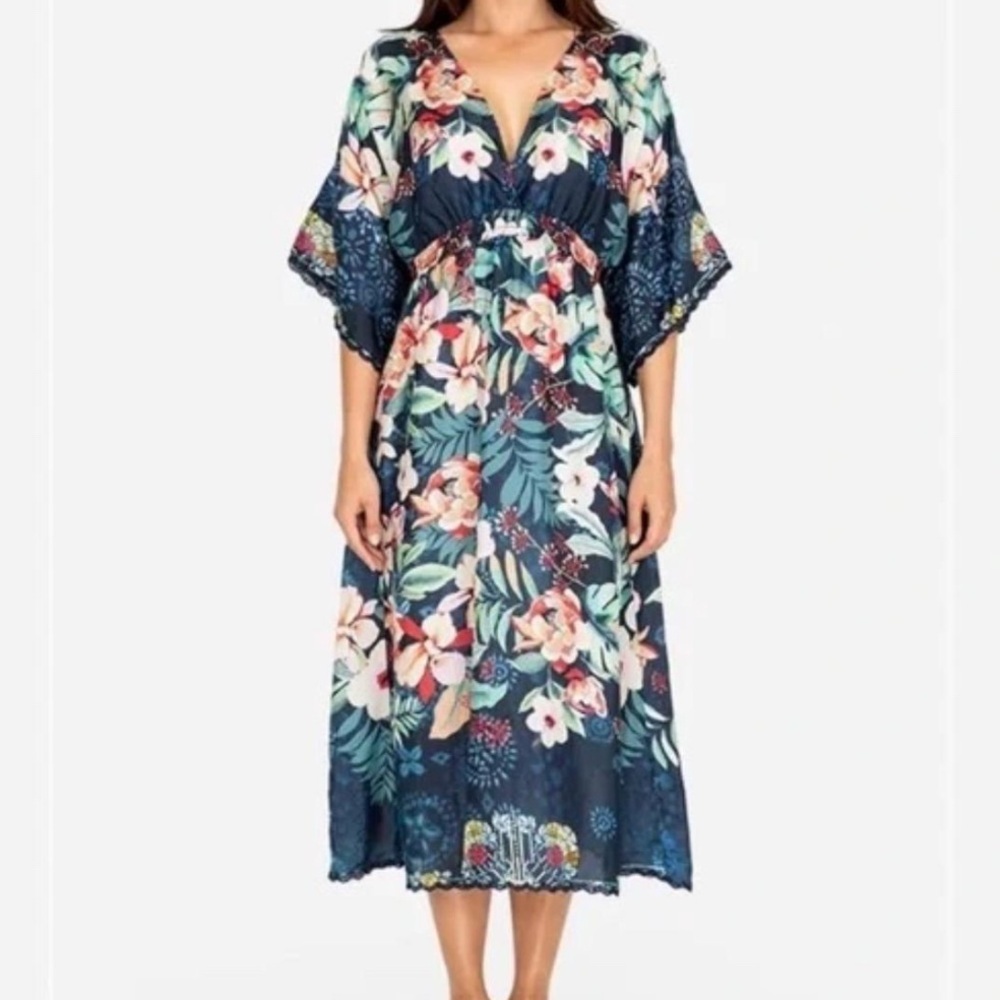 Johnny Was Navy Floral Midi Dress